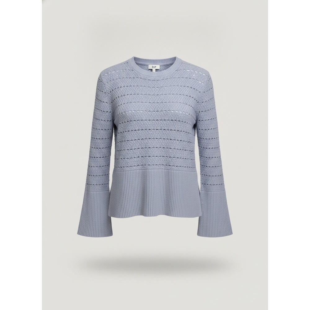 Gap Flare Sleeve Sweater Blue Peplum Crew Neck Knit Top Women Small